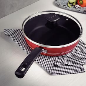 Caldeirão Tramontina Sicília em Alumínio com Revestimento Interno e Externo em Antiaderente Starflon Excellent Avelã com Tampa de Vidro - 24 cm - 2