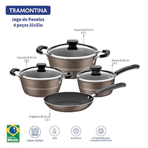 Jogo de Panelas Tramontina Sicília em Alumínio com Revestimento Interno e Externo Antiaderente Starflon Excellent Avelã – 4 Peças - 2