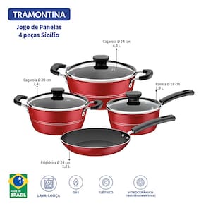 Jogo de Panelas Tramontina Sicília em Alumínio com Revestimento Interno e Externo Antiaderente Starflon Excellent Vermelho – 4 Peças - 2