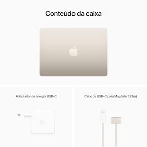 Apple MacBook Air de 13" (Estelar, Chip M2 com CPU 8 núcleos, GPU 8 núcleos e Neural Engine de 16 núcleos, Memória unificada 16 GB, SSD de 256 GB)
