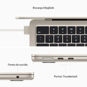 Apple MacBook Air de 13" (Estelar, Chip M2 com CPU 8 núcleos, GPU 8 núcleos e Neural Engine de 16 núcleos, Memória unificada 16 GB, SSD de 256 GB)