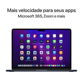 Apple MacBook Air de 13" (Meia-noite, Chip M2 com CPU 8 núcleos, GPU 8 núcleos e Neural Engine de 16 núcleos, Memória unificada 16 GB, SSD de 256 GB)