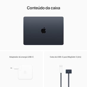 Apple MacBook Air de 13" (Meia-noite, Chip M2 com CPU 8 núcleos, GPU 8 núcleos e Neural Engine de 16 núcleos, Memória unificada 16 GB, SSD de 256 GB)