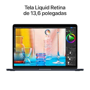 Apple MacBook Air de 13" (Meia-noite, Chip M2 com CPU 8 núcleos, GPU 8 núcleos e Neural Engine de 16 núcleos, Memória unificada 16 GB, SSD de 256 GB)
