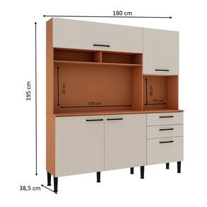Cozinha Compacta Genialflex Lisboa com 5 Portas, 2 Gaveta, 2 Prateleiras e 180cm de largura – Freijó/White Laca - 3