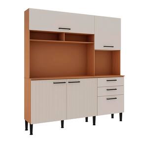 Cozinha Compacta Genialflex Lisboa com 5 Portas, 2 Gaveta, 2 Prateleiras e 180cm de largura – Freijó/White Laca - 1