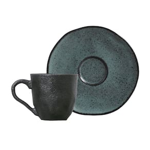 Xícara de Café Porto Brasil Orgânico Petroleum com Pires Azul 120ml