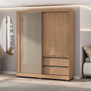 Guarda-Roupa Casal 1 Porta Correr Atualle Condor 3D Flex com Reflecta Acácia - 1