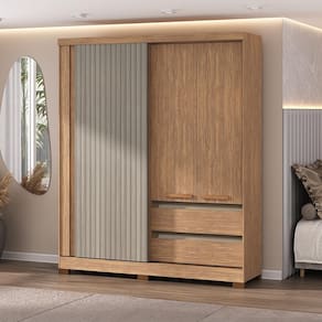 Guarda-Roupa Casal 1 Porta Correr Atualle Condor 3D Flex com Reflecta Acácia - 2