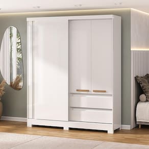 Guarda-Roupa Casal 1 Porta Correr Atualle Condor 3D Flex Branco Brilho - 1