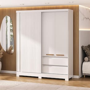 Guarda-Roupa Casal 1 Porta Correr Atualle Condor 3D Flex Branco Brilho - 2