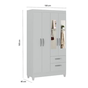 Guarda-Roupa Solteiro Atualle Real 4 Portas 2 Gavetas com Espelho Branco Brilho