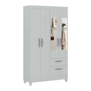 Guarda-Roupa Solteiro Atualle Real 4 Portas 2 Gavetas com Espelho Branco Brilho