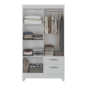Guarda-Roupa Solteiro Atualle Real 4 Portas 2 Gavetas com Espelho Branco Brilho