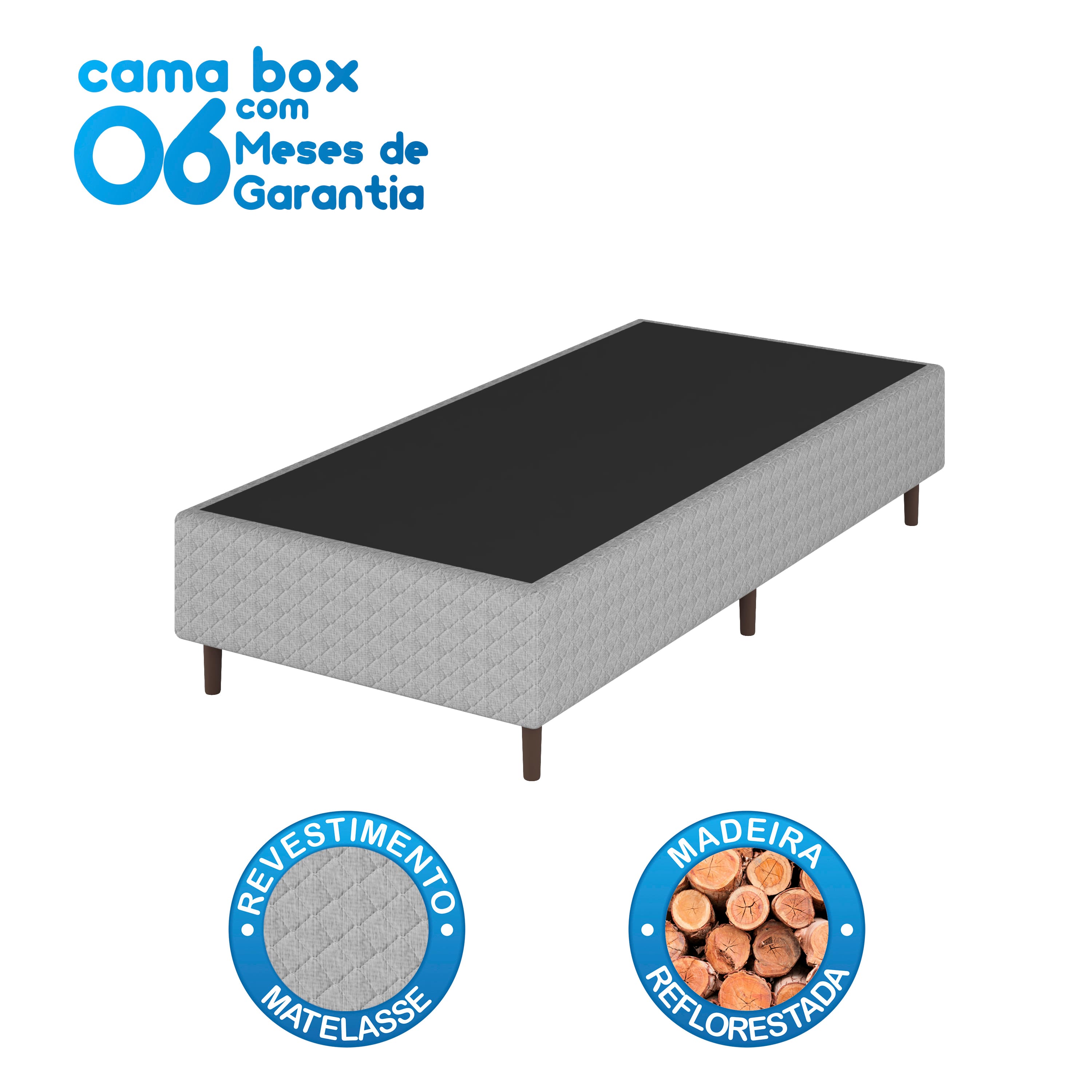 Base Cama Box Solteiro Umaflex Loreto A26 Cinza - BOX 088 UMAFLEX LORETO CZ A26 - 2