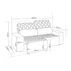 Sofá 3 Lugares Viero Venetto Retrátil Reclinável 2 Metros Veludo - GRAFITE - 2