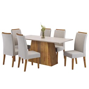 Mesa de Jantar 6 Cadeiras Viero Lumina Estofada Veludo - MARFIM - 1