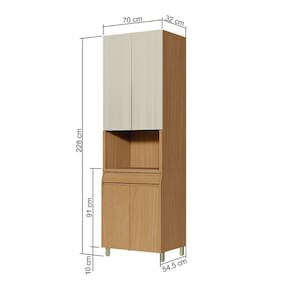 Paneleiro Nesher Simone Mendes em MDF 15mm com 4 Portas, 1 Gaveta e 3 Prateleiras - 70cm de largura - Carvalho/Greige