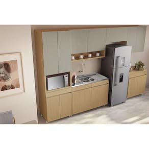 Paneleiro Nesher Simone Mendes em MDF 15mm com 4 Portas, 1 Gaveta e 3 Prateleiras - 70cm de largura - Carvalho/Greige