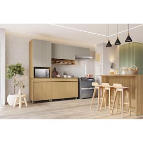 Paneleiro Nesher Simone Mendes em MDF 15mm com 4 Portas, 1 Gaveta e 3 Prateleiras - 70cm de largura - Carvalho/Greige