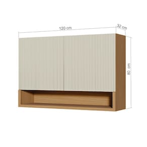 Armário Aéreo Nesher Simone Mendes em MDF 15mm com 2 Portas e 2 Prateleiras - 120cm de largura – Carvalho/Greige