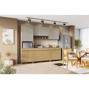 Armário Aéreo Nesher Simone Mendes em MDF 15mm com 2 Portas e 2 Prateleiras - 120cm de largura – Carvalho/Greige
