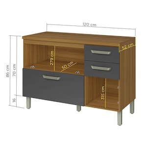 Balcão Nesher Princesa com 2 Portas, 3 Gavetas e 1 Prateleira - 120cm de largura - Freijó/Grafite - 2