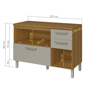 Balcão Nesher Princesa com 2 Portas, 3 Gavetas e 1 Prateleira - 120cm de largura - Freijó/Off White - 2