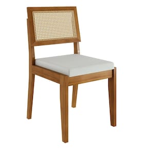 Conjunto com 2 Cadeiras de Jantar Nesher Rainha em Madeira com Estofado em Linho – Amadeirado - 1