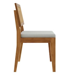 Conjunto com 2 Cadeiras de Jantar Nesher Rainha em Madeira com Estofado em Linho – Amadeirado - 2