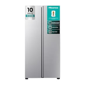 Geladeira 428L Hisense RS3P428 Side by Side Inverter Frost Free Portas Planas Puxador Embutido Cinza