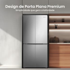 Geladeira 456L Hisense RQ5P470 Side By Side Multi Door Inverter Wi-Fi Metal Cooling Prateleiras de Vidro Inox