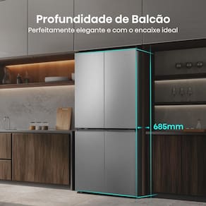 Geladeira 456L Hisense RQ5P470 Side By Side Multi Door Inverter Wi-Fi Metal Cooling Prateleiras de Vidro Inox