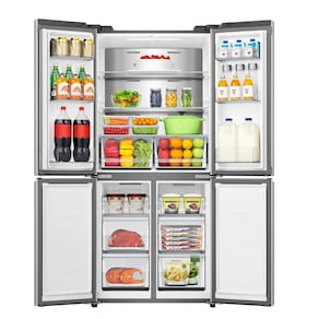 Geladeira 456L Hisense RQ5P470 Side By Side Multi Door Inverter Wi-Fi Metal Cooling Prateleiras de Vidro Inox