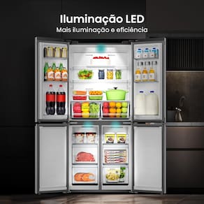 Geladeira 456L Hisense RQ5P470 Side By Side Multi Door Inverter Wi-Fi Metal Cooling Prateleiras de Vidro Inox
