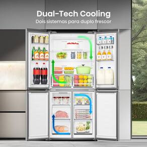 Geladeira 456L Hisense RQ5P470 Side By Side Multi Door Inverter Wi-Fi Metal Cooling Prateleiras de Vidro Inox