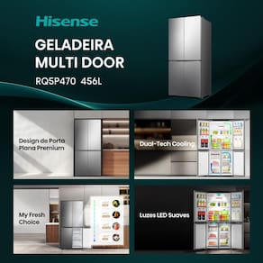 Geladeira 456L Hisense RQ5P470 Side By Side Multi Door Inverter Wi-Fi Metal Cooling Prateleiras de Vidro Inox