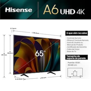 Smart TV 65” Hisense 65A6N DLED 4K UHD HDR10+ Dolby Vision Controle por Voz Alexa AirPlay - 1