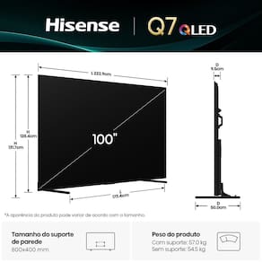 Smart TV 100” Hisense 100Q7QG QLED 4K com HDR10+ Dolby Vision Game Mode controle por voz Alexa AirPlay - 3