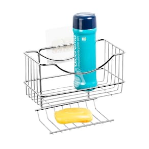 Porta Shampoo com Saboneteira Utimil Cromado Adesivo PVC 16x19,5x11cm Suporta 3kg - 1