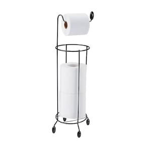 Suporte de Papel Higiênico Utimil de Chão Preto 52x14x14cm Aço Epóxi Brilhante 4 Rolos Funcional e Compacto - 1