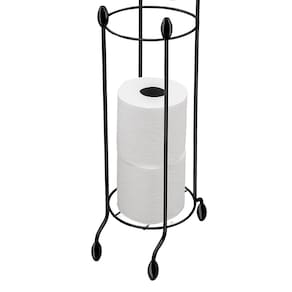 Suporte Papel Higiênico de Chão com Prateleira Utimil 55069776 Preto Brilhante 3 Rolos Compacto Funcional - 2