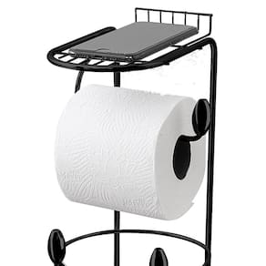 Suporte Papel Higiênico de Chão com Prateleira Utimil 55069776 Preto Brilhante 3 Rolos Compacto Funcional - 3