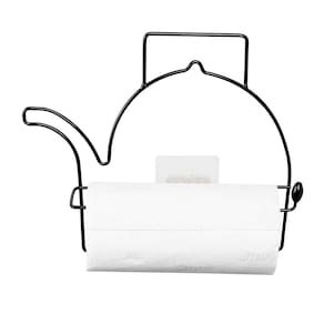 Porta Papel Toalha Utimil Chaleira Preto de Parede com Adesivo Visual Decorativo Prateleira Moderna - 1