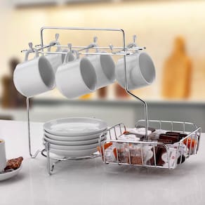 Suporte para Xícaras Pires Cápsulas Café Utimil Cromado com 6 Ganchos 25x19x29,5cm - 2