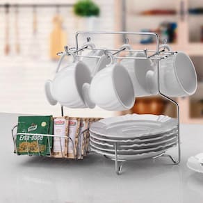 Suporte para Xícaras Pires Cápsulas Café Utimil Cromado com 6 Ganchos 25x19x29,5cm - 3