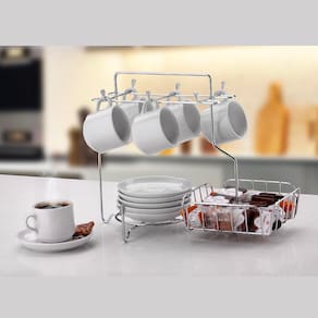 Suporte para Xícaras Pires e Cápsulas Café Utimil Preto com 6 Ganchos 25x19x29,5cm - 1