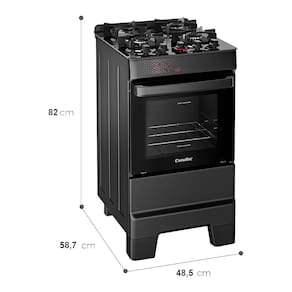 Fogão Esmaltec IDEAL Top Glass T4VAP Preto 4 Bocas com Mesa de Vidro e Acendimento Automático Forno 50L – Bivolt