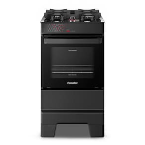 Fogão Esmaltec IDEAL Top Glass T4VAP Preto 4 Bocas com Mesa de Vidro e Acendimento Automático Forno 50L – Bivolt