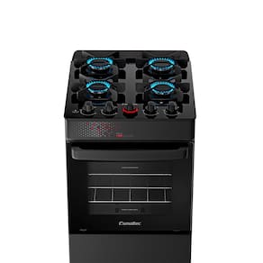 Fogão Esmaltec IDEAL Top Glass T4VAP Preto 4 Bocas com Mesa de Vidro e Acendimento Automático Forno 50L – Bivolt